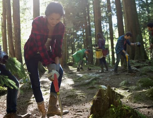 Young woman planting a tree