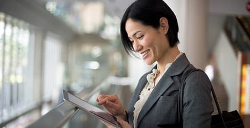 woman using tablet