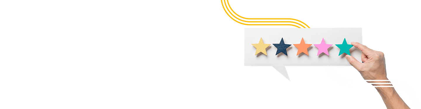 Hand holding white envelope with 5 stars in yellow, black, orange, pink and green - symbolizing the best print management software to use in 2026