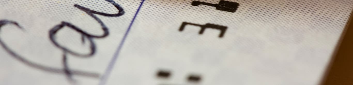 Closeup photo of a checkbook check.