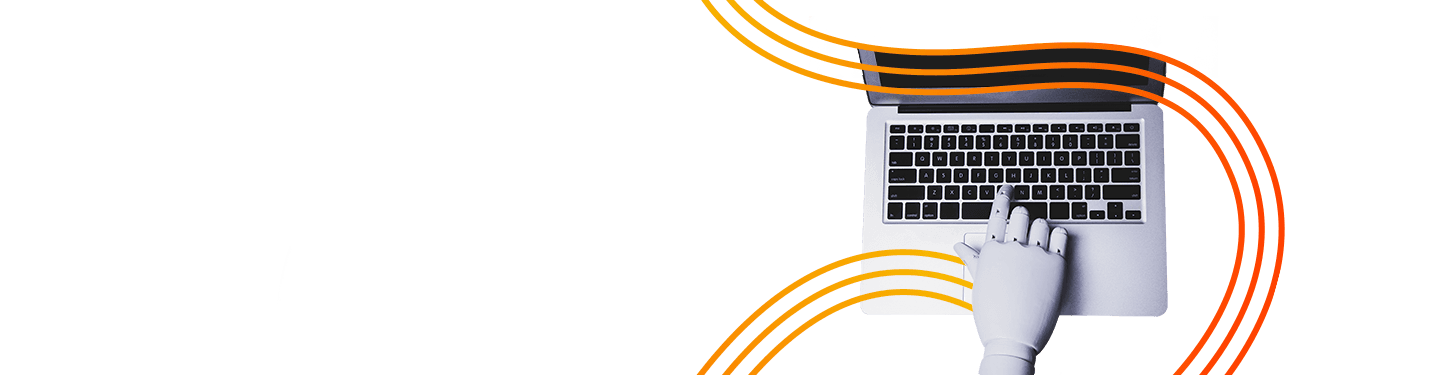 A robotic hand typing on a laptop keyboard, symbolizing the logical approach to process automation.