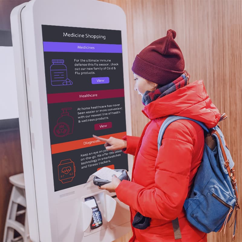Woman woking as a self serve kiosk