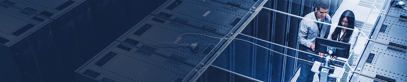 man and woman working in data center