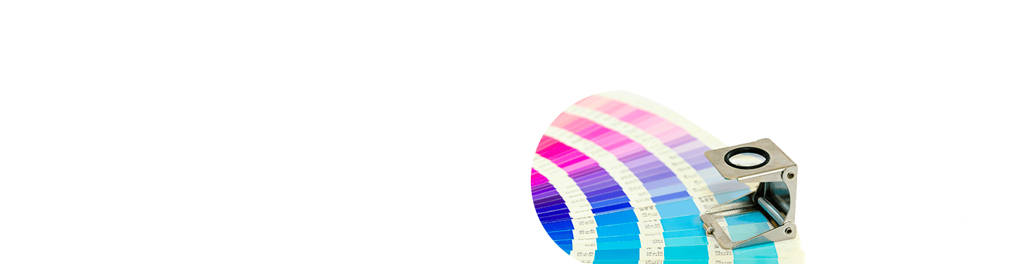 Color swatch fan with magnifying loupe and printer gauge; digital color accuracy for campaign & marketing services, technology, and brand branding.